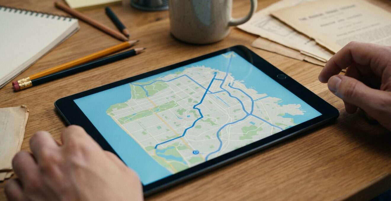 Tablette affichant une carte avec itinéraire de tournée optimisée pour interventions anti-nuisibles